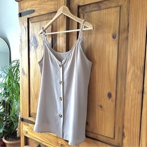 A-Line Taupe Button Up Tank Top V Neck Thin Straps - Large